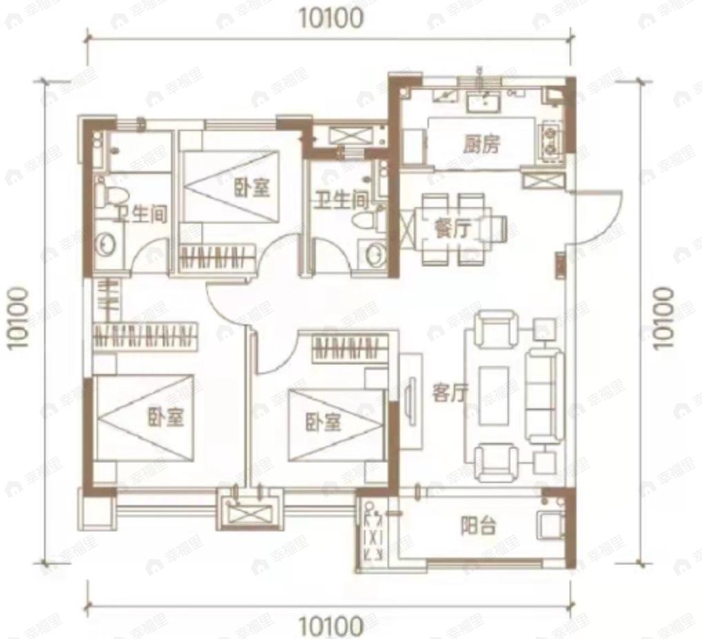 保利领秀山3室2厅2卫户型图