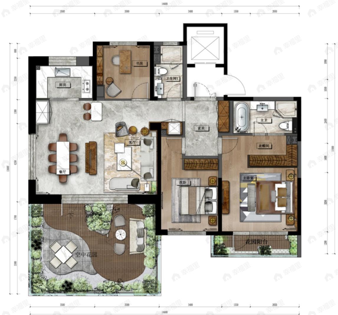 信联天地3室2厅2卫户型图