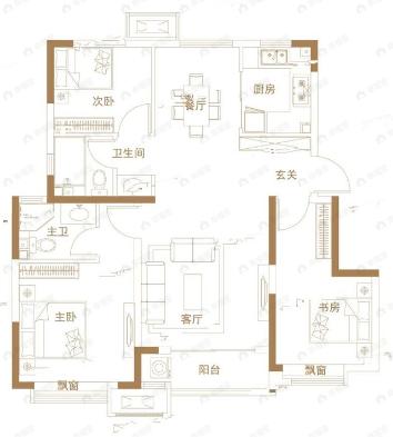 中建玖樾府3室2厅2卫户型图
