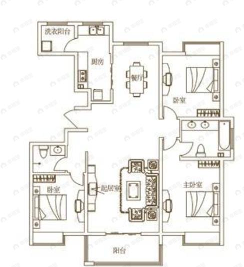 唐樾六和坊3室2厅2卫户型图