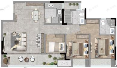 融创云翠3室2厅2卫户型图