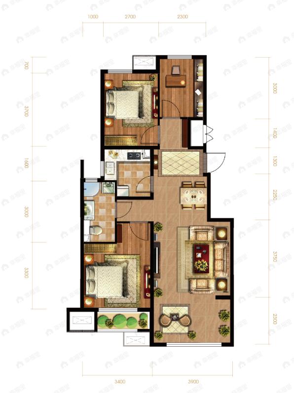通用博园3室2厅1卫户型图