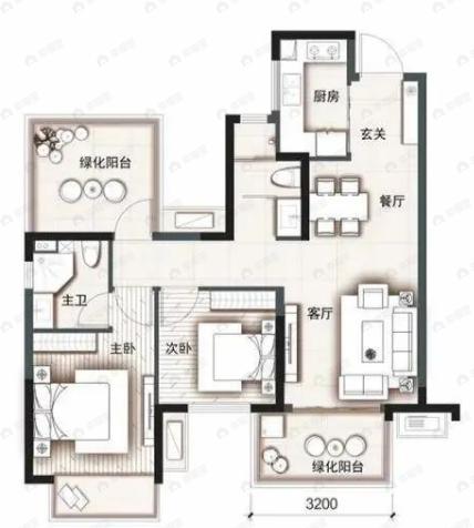 金地美域国际2室2厅2卫户型图