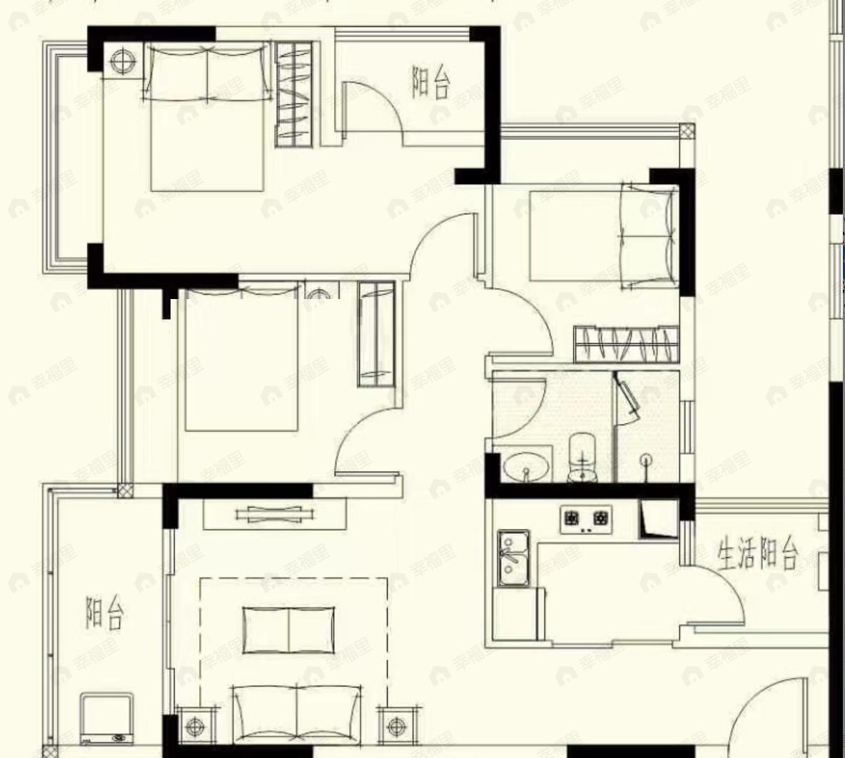 万福花园3室1厅1卫户型图
