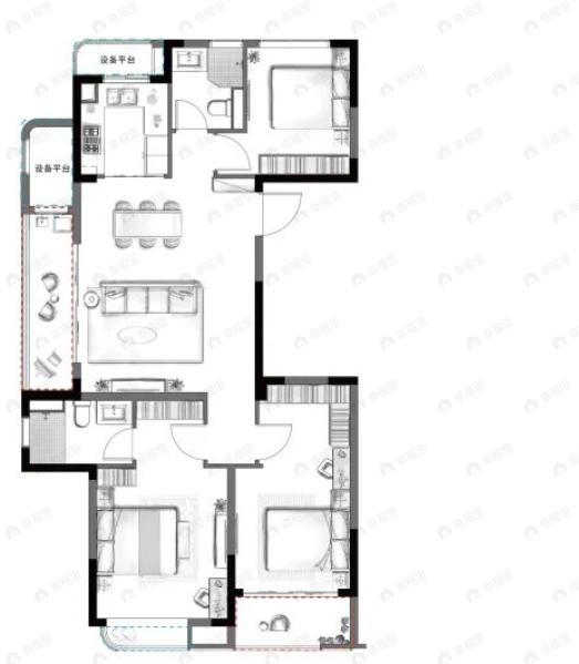 荷塘名邸3室2厅2卫户型图