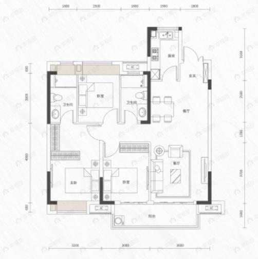 能建长江华府3室2厅2卫户型图