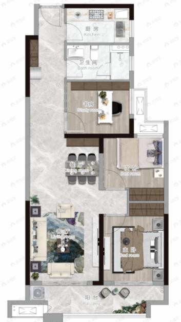 信达新外滩3室2厅1卫户型图