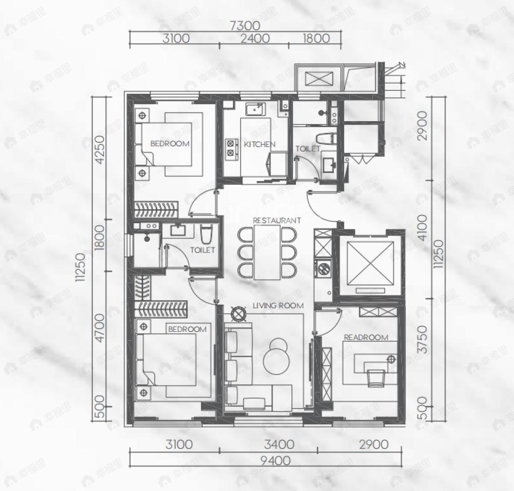 中海兴叁號院3室2厅2卫户型图
