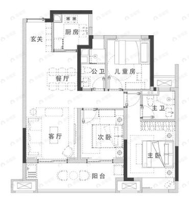 华章朝阳文苑3室2厅2卫户型图