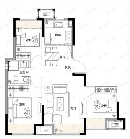 保利城3室2厅1卫户型图