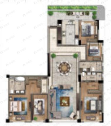 5室2厅3卫建面290m²南户型图