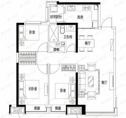 沈阳恒大中央广场3室2厅1卫户型图