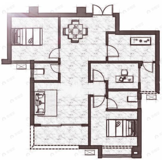 中海外北岛3室2厅2卫户型图