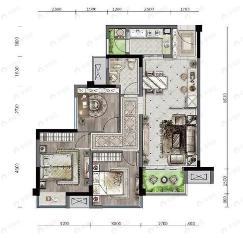协信星澜汇2室2厅2卫户型图