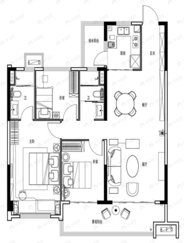 碧桂园中央公园3室2厅2卫户型图