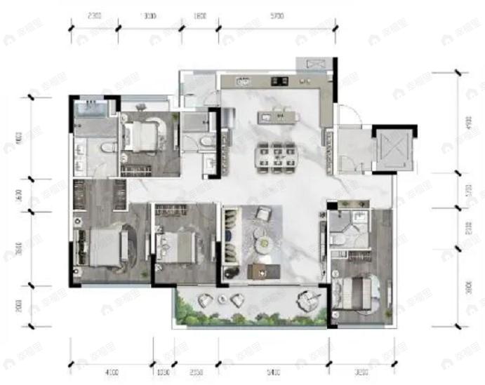 人居越秀和樾林语4室2厅3卫户型图