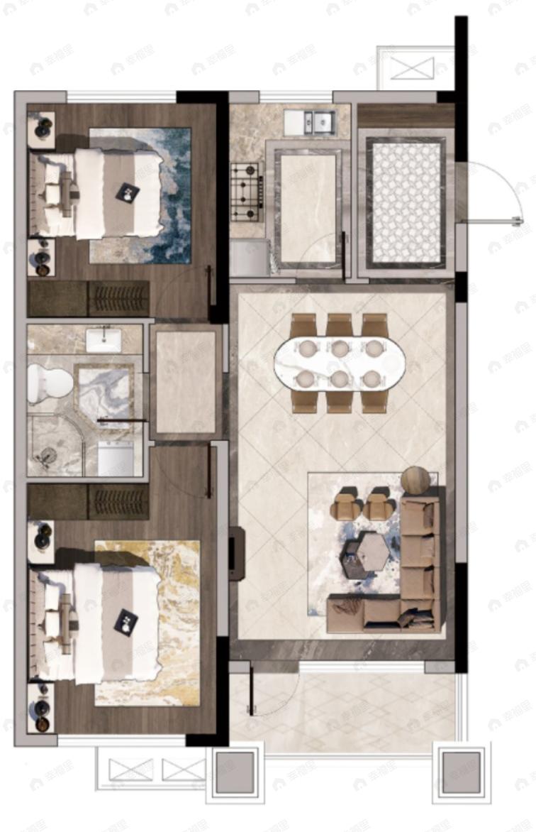 月伴湾2室2厅1卫户型图