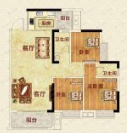 禄步豪庭3室2厅2卫户型图