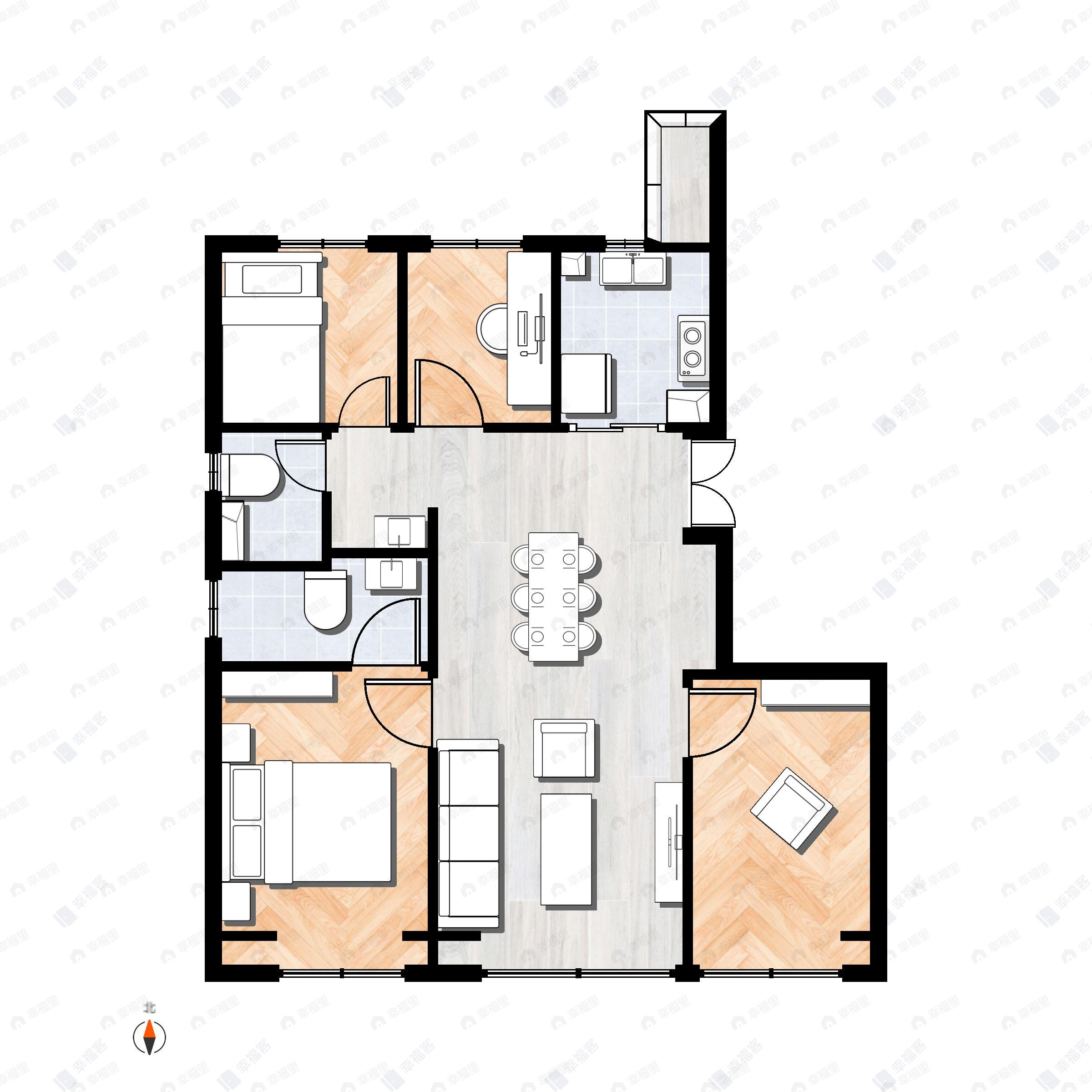 4室2厅2卫建面117平户型图