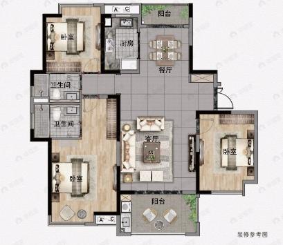 君苑豪庭3室2厅2卫户型图