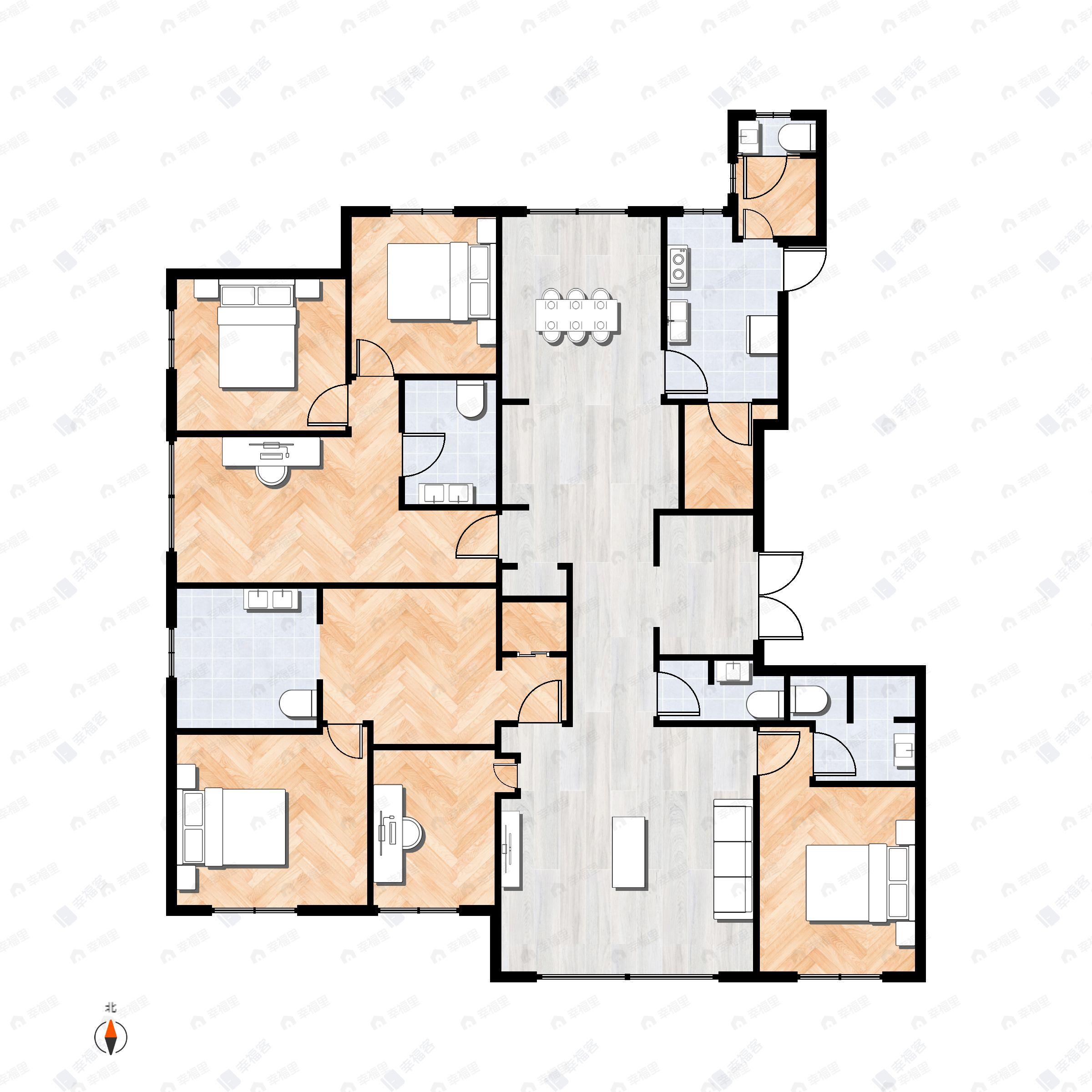 5室2厅5卫建面345平西|南|北户型图