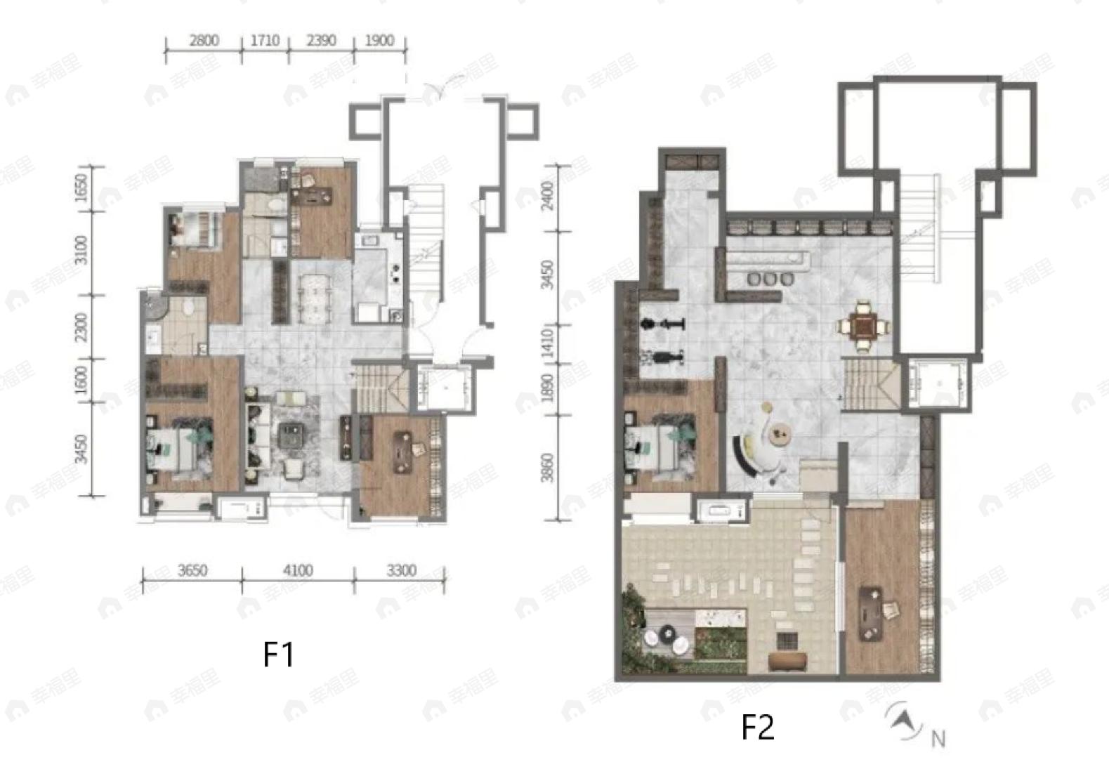 4室2厅2卫建面129平北|南户型图