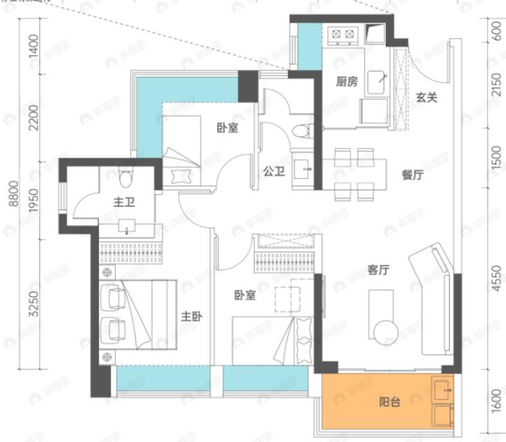 传承启元3室2厅2卫户型图