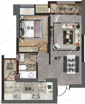 罗宾森尚城华府1室2厅1卫户型图