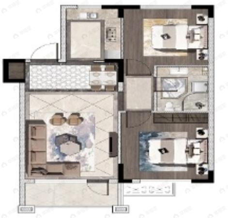 2室2厅1卫建面86平南|北户型图