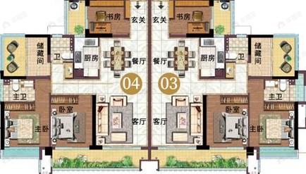 3室2厅2卫建面117平户型图