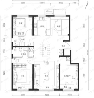 北京城建国誉燕园4室2厅2卫户型图