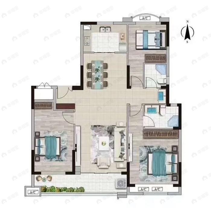 中绘·大溪地3室2厅2卫户型图