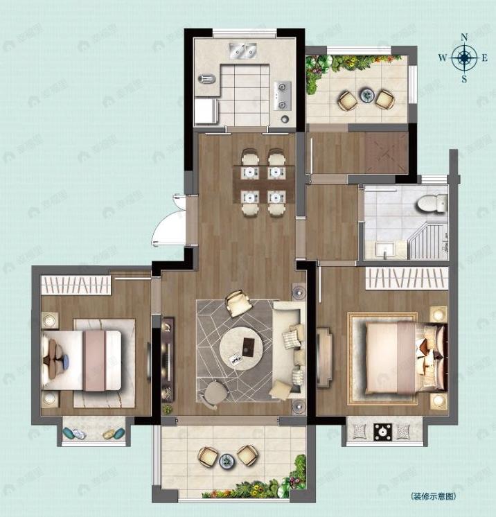 鲁能硅谷公馆3室2厅1卫户型图