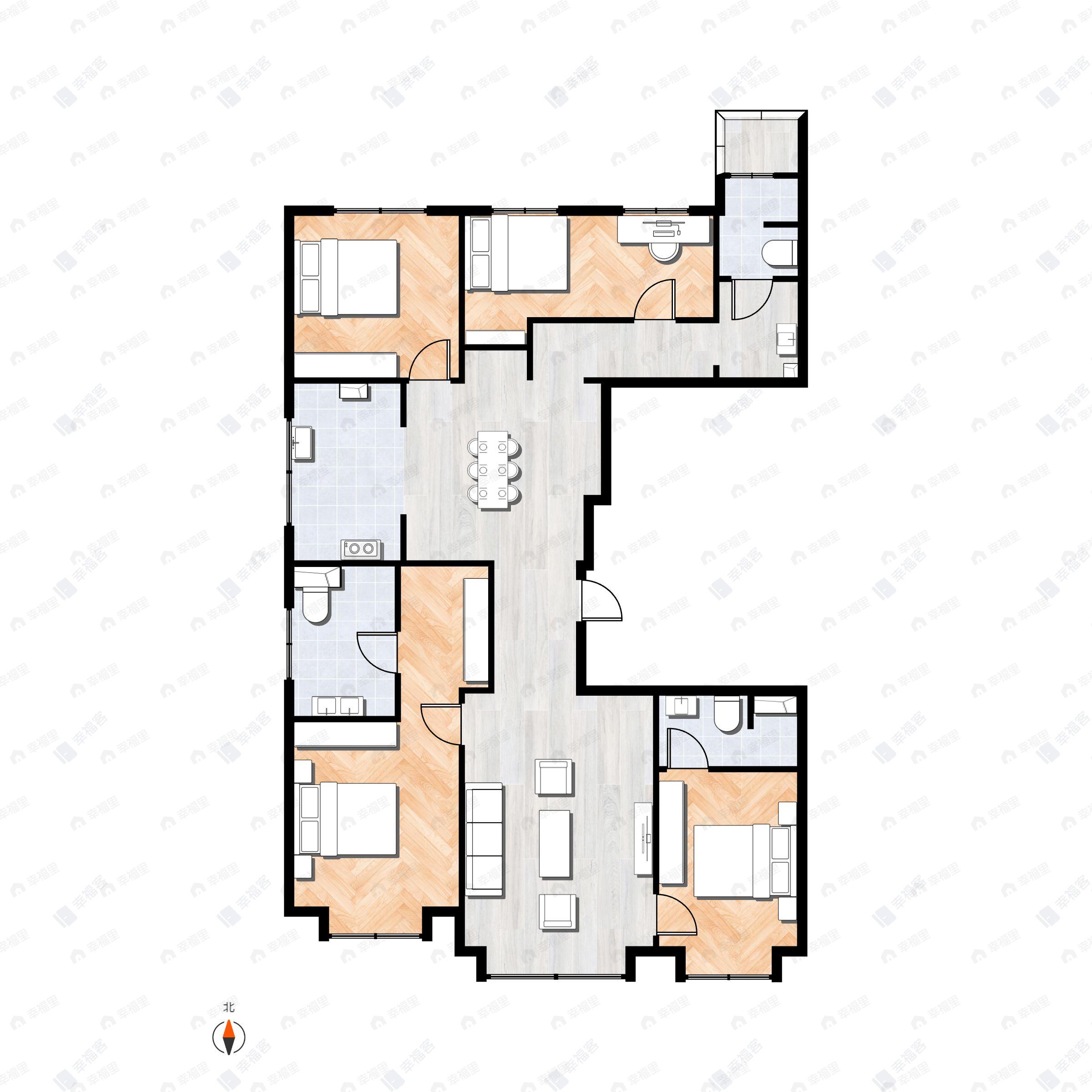 4室2厅3卫建面165平户型图