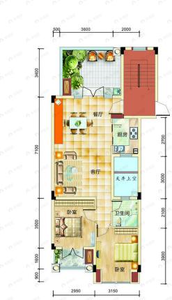 青霞山水卡伦德拉小镇2室2厅2卫户型图