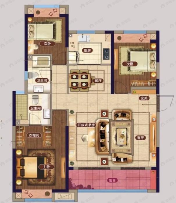 中南熙悦3室2厅2卫户型图