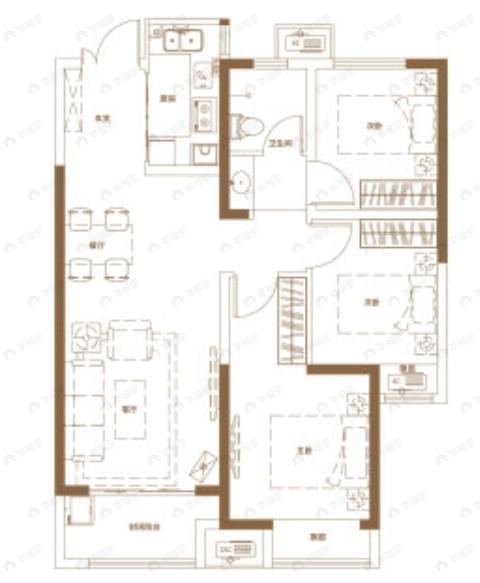 阳光城3室2厅1卫户型图