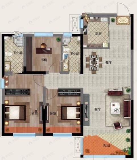 富禹盛京学府3室2厅2卫户型图