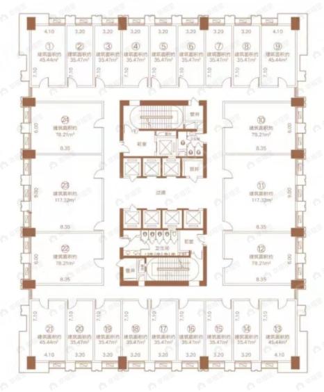 1室1厅1卫建面45平户型图