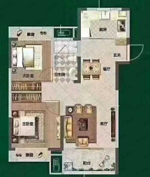 中建葛店之星2室2厅1卫户型图