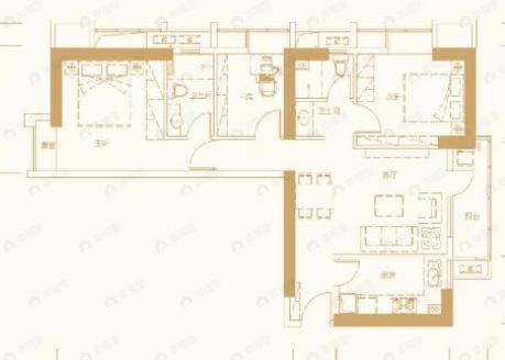 庭瑞中心3室2厅2卫户型图