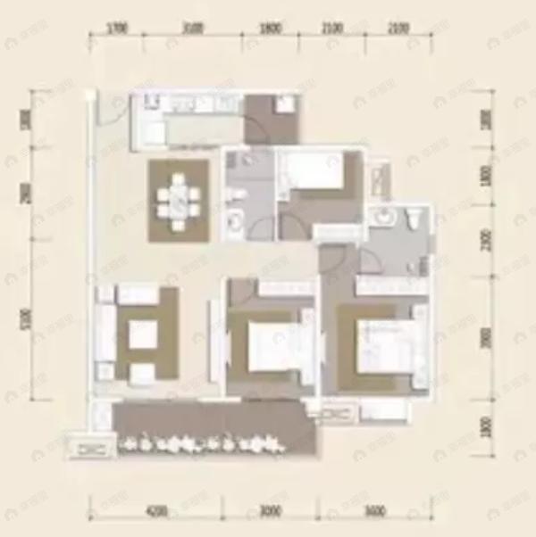 美信国际花园城3室2厅2卫户型图