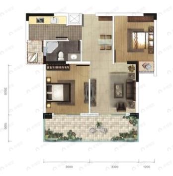 花水湾水云岛2室2厅1卫户型图