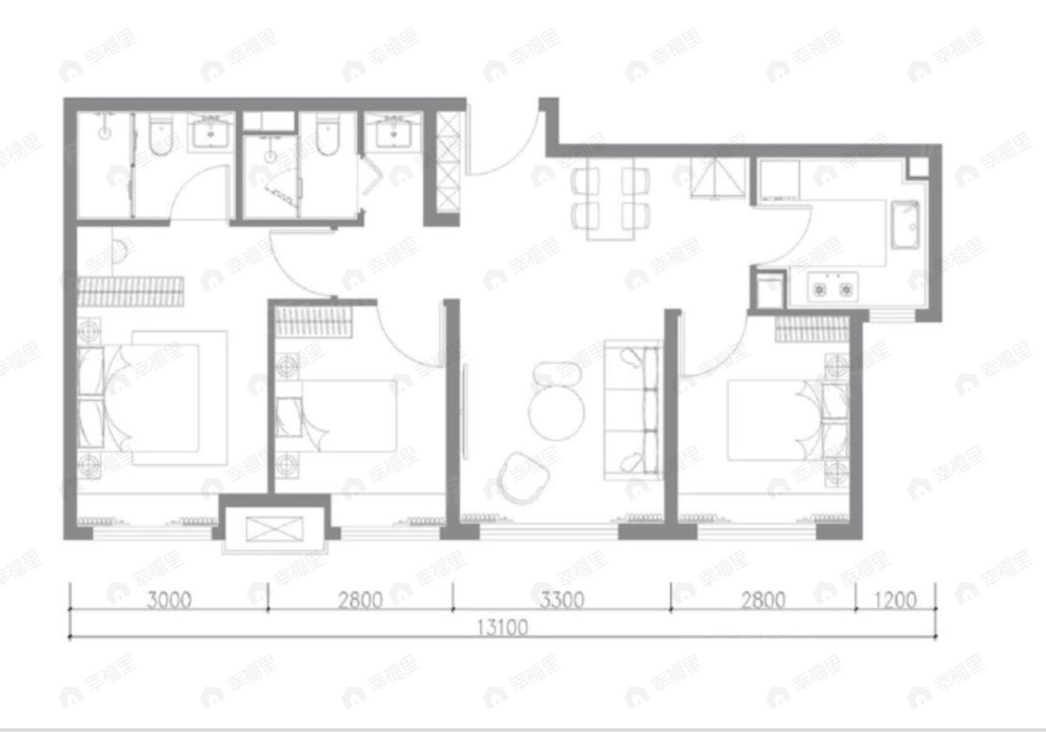 华曦府3室2厅2卫户型图