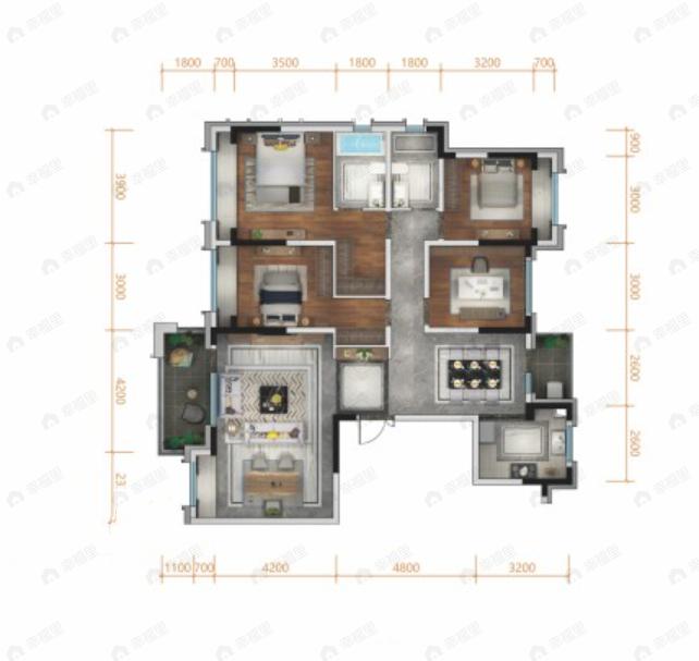电建地产洺悦御府4室2厅2卫户型图
