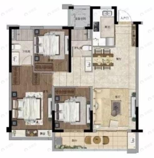 弘扬上坤西湖四季3室2厅2卫户型图