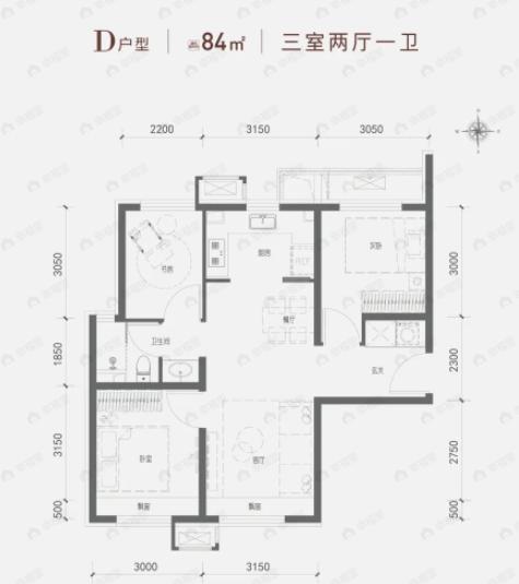 梧桐山语3室2厅1卫户型图