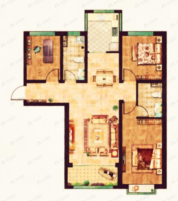 冉泽御景龙湾3室2厅2卫户型图