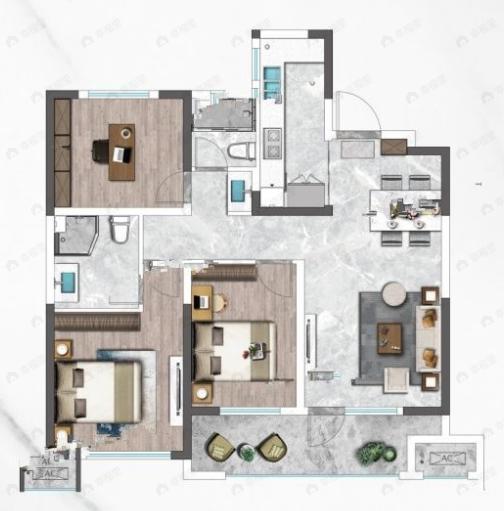 中海半岛华府3室2厅2卫户型图