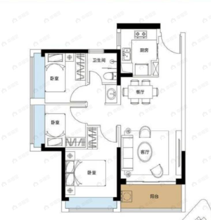 佳华沙湖广场3室2厅1卫户型图